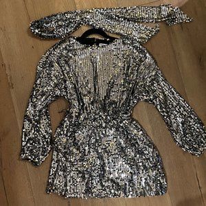 Zara silver sequin dress size small with matching belt